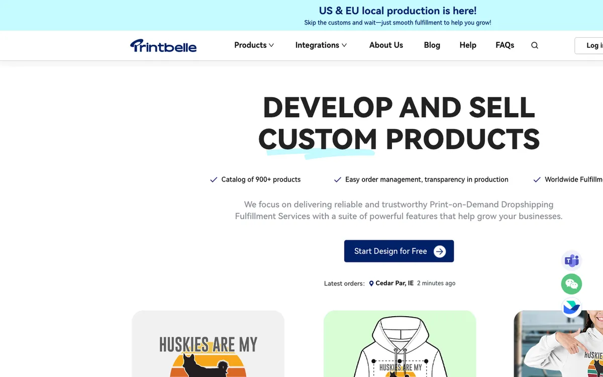 Printbelle homepage. Global print-on-demand fulfilment partner for customisable products.