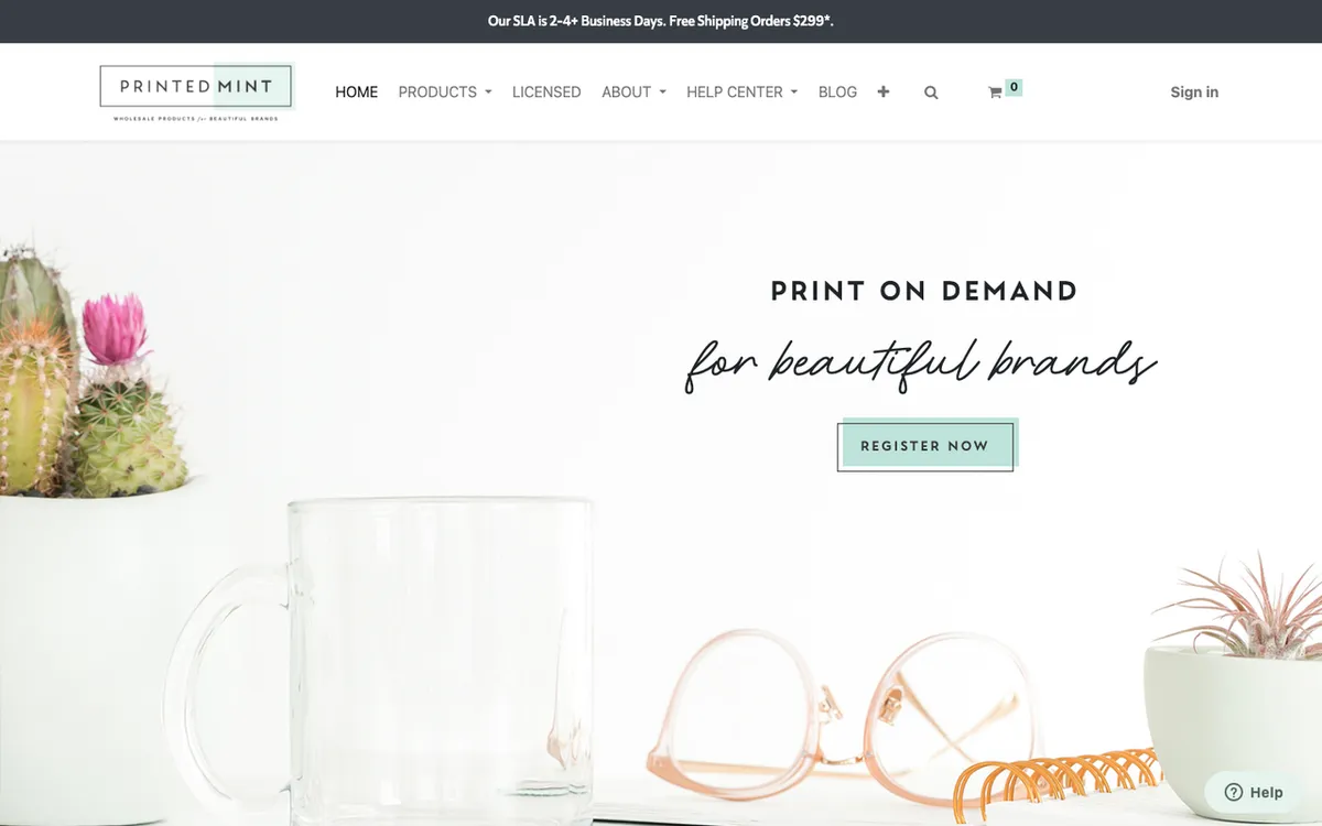 Printed Mint homepage. US print-on-demand specialist for mugs, drinkware, pet products and home gifts.