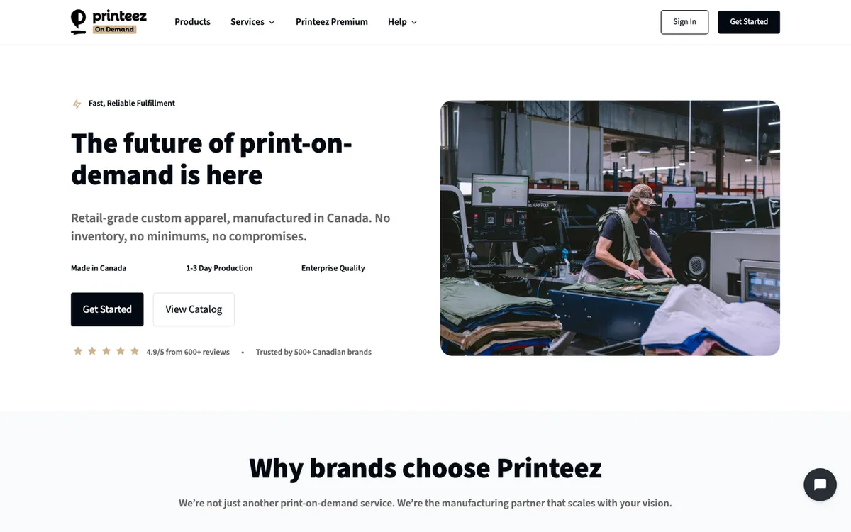 Printeez homepage. Print-on-demand service for custom products with in-house DTG, DTF and embroidery plus member savings.