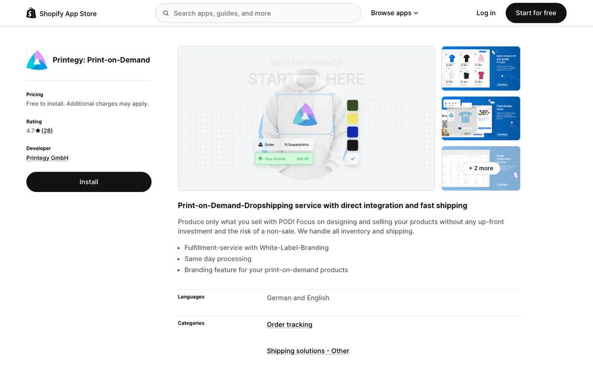 Printegy homepage. EU print-on-demand service for creating and selling customised products with handled production and shipping.