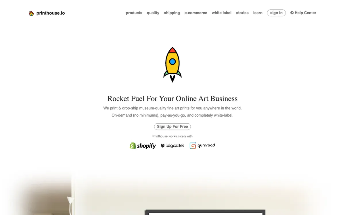 Printhouse homepage. Print-on-demand and drop-shipping service for custom products in multiple sizes and categories.