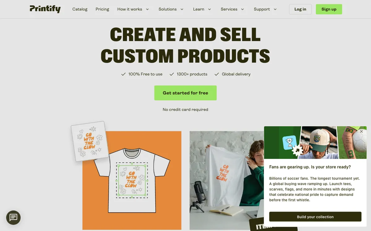 Printify homepage. Global print-on-demand network with 1,300+ product types and 140+ print providers in 30+ countries.