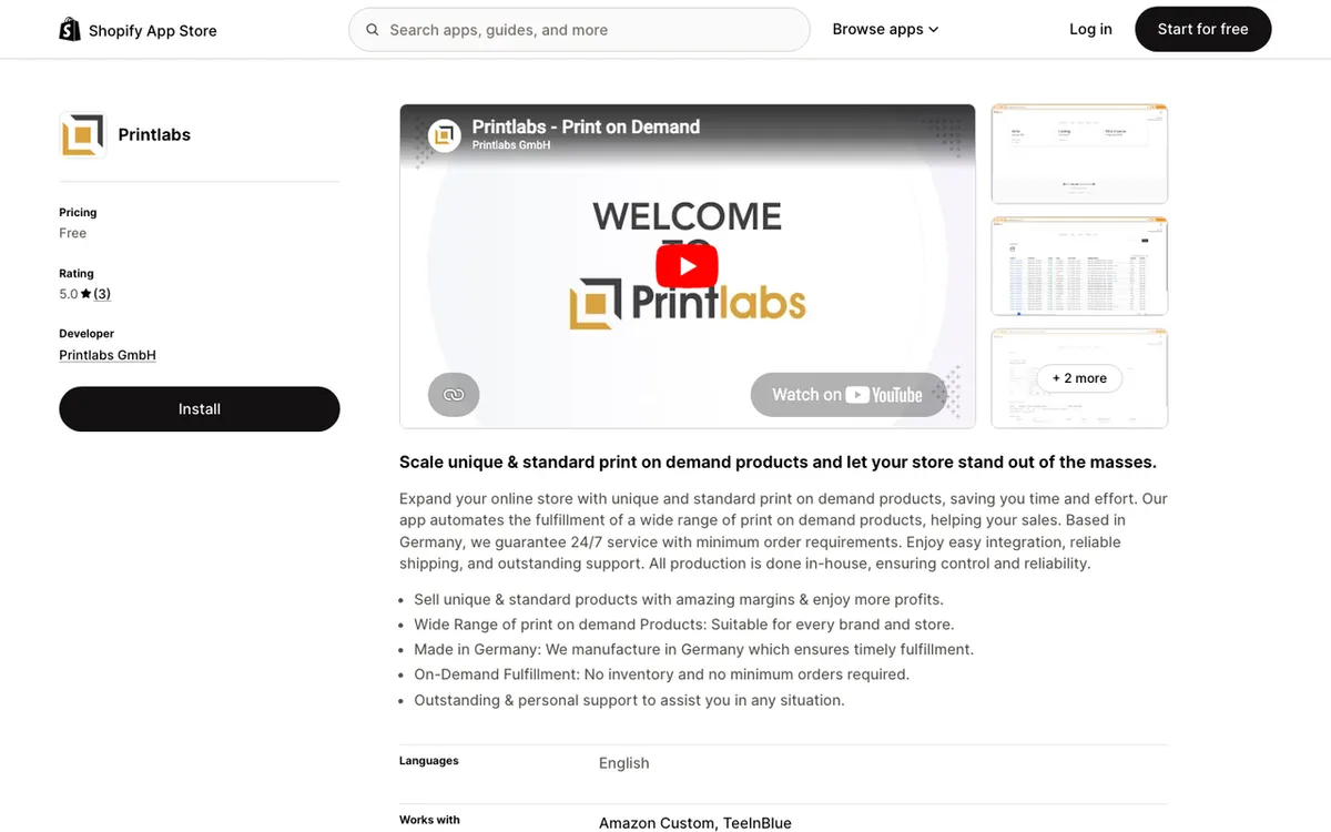 Printlabs homepage. Print-on-demand service for unique and standard products with automated fulfilment.