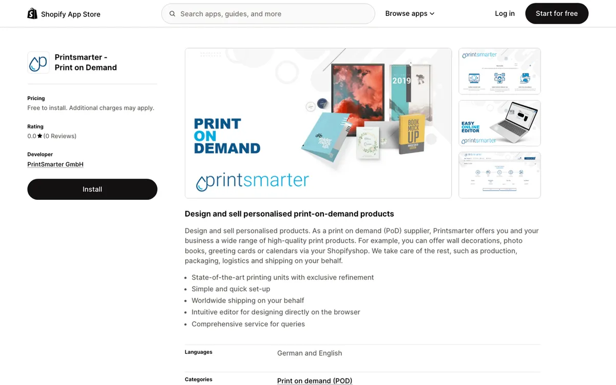 PrintSmarter homepage. German print-on-demand supplier for personalised products with handled fulfilment.