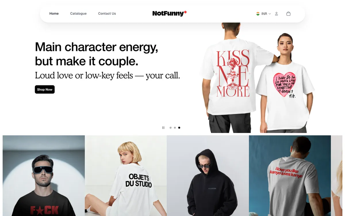 Rethink Labs homepage. Print on Demand by Not Funny app for Shopify merchants selling custom-printed apparel.