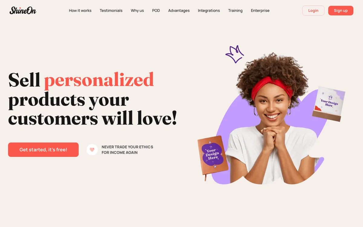 ShineOn homepage. Shopify POD supplier specialising in personalised jewellery and message-card gifts.