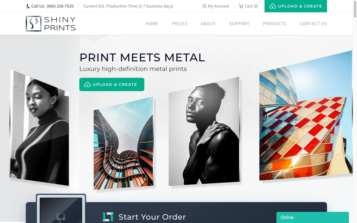 Shiny Prints homepage. US metal photo print specialist with high-gloss aluminium prints for D2C and wholesale.