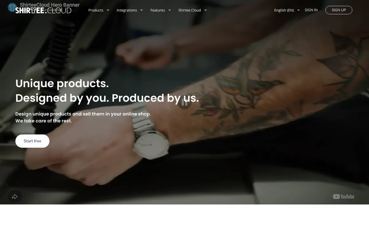 Shirtee homepage. EU print-on-demand service for online shops, with production, fulfilment and shipping handled.