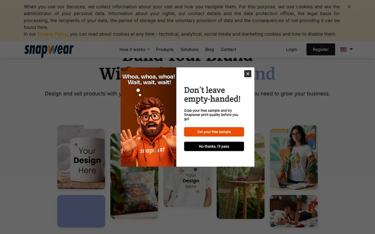 Snapwear homepage. Print-on-demand service for ecommerce sellers covering apparel, accessories and worldwide shipping.