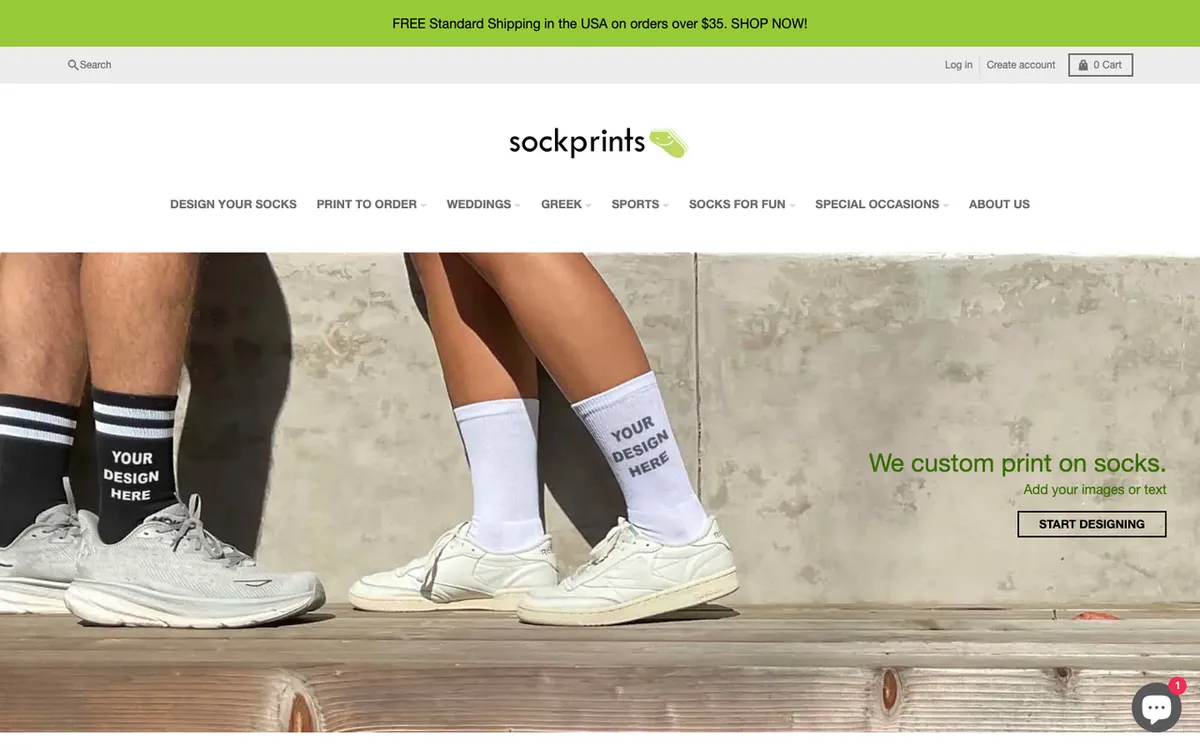 SockPrints homepage. US custom-printed socks service with by-the-pair and wholesale ordering.