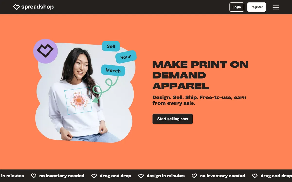 Spreadshirt Print On Demand homepage. Spreadconnect 48-hour print-on-demand dropshipping service for custom merch.