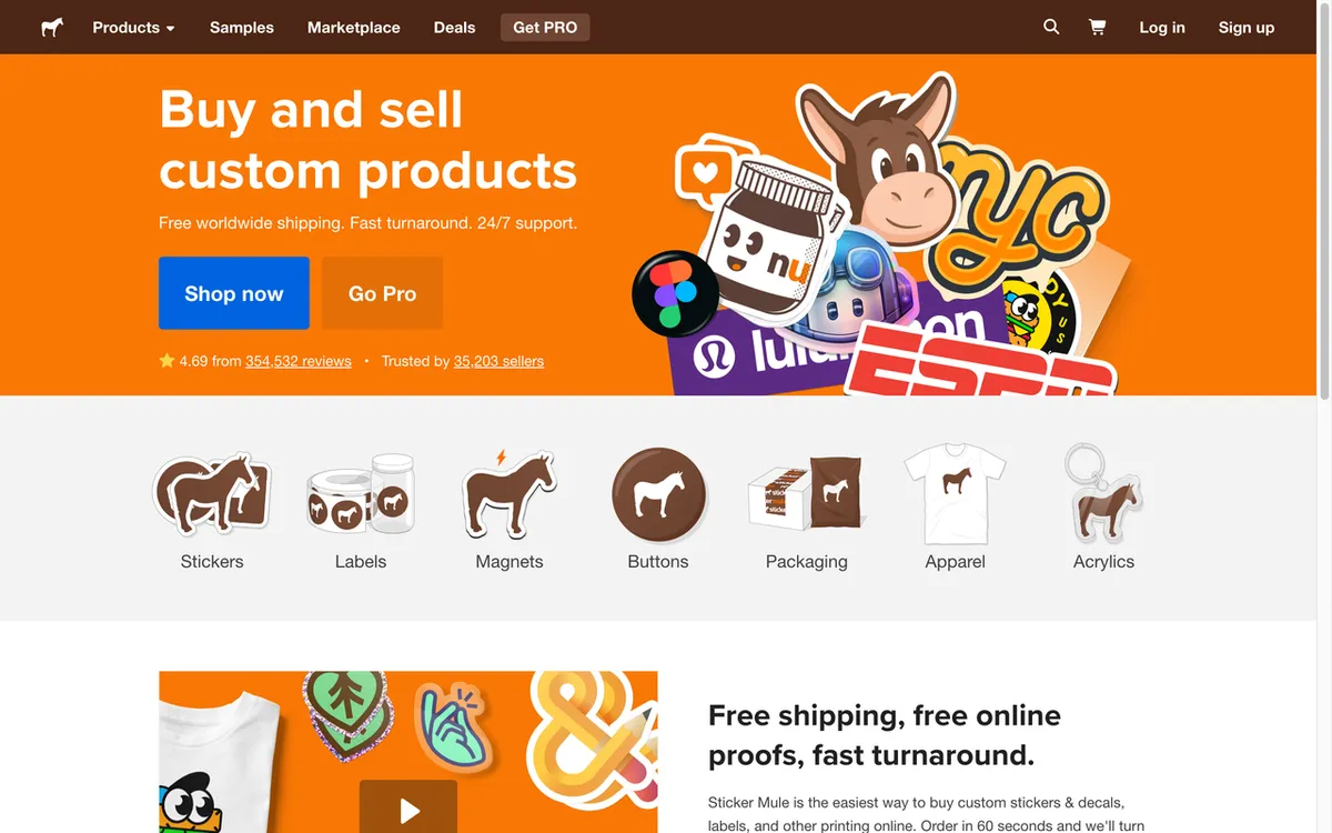 Sticker Mule homepage. US sticker specialist for fast-shipping custom stickers, labels, branded packaging and t-shirts.