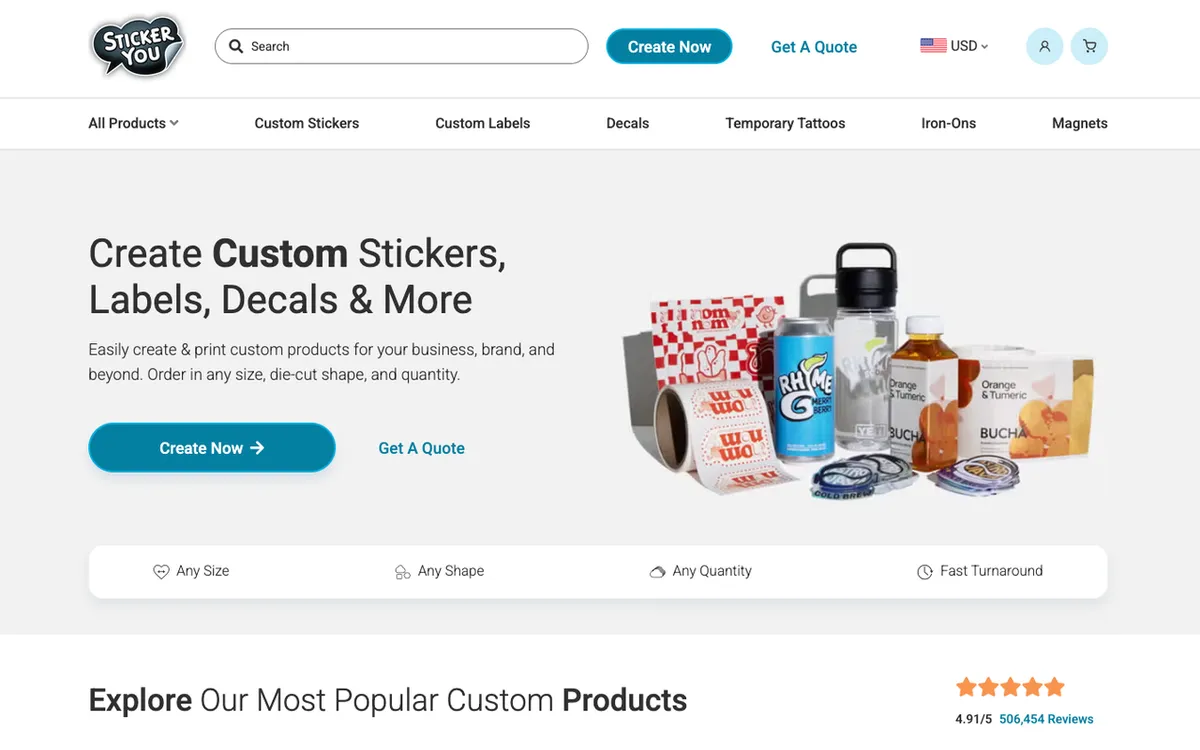 StickerYou homepage. Canadian die-cut sticker and custom-label maker for creators and bulk orders.
