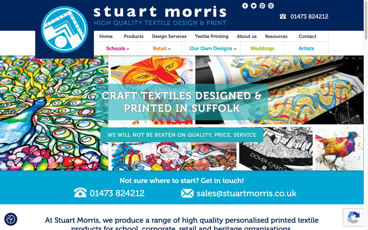 Stuart Morris Textiles homepage. UK textile design and print specialist with 40 years of tea-towel printing experience.