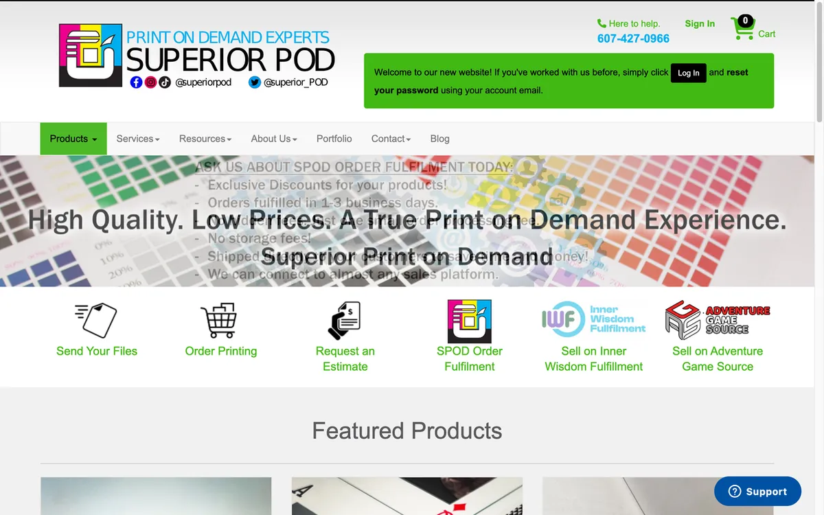 SuperiorPOD homepage. Print-on-demand service for custom tarot cards and oracle decks.
