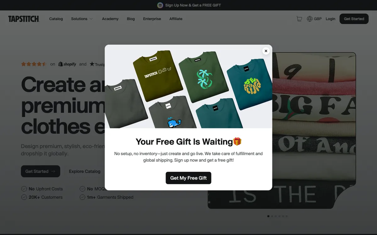 Tapstitch homepage. Print-on-demand maker of premium custom clothing with eco-friendly materials and global shipping.