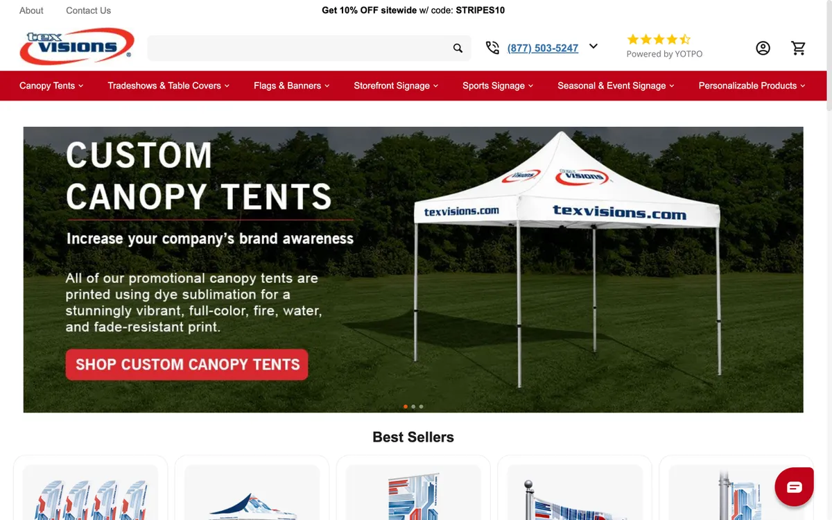 Tex Visions homepage. US custom event display, apparel and apron specialist with dye-sublimation printing.