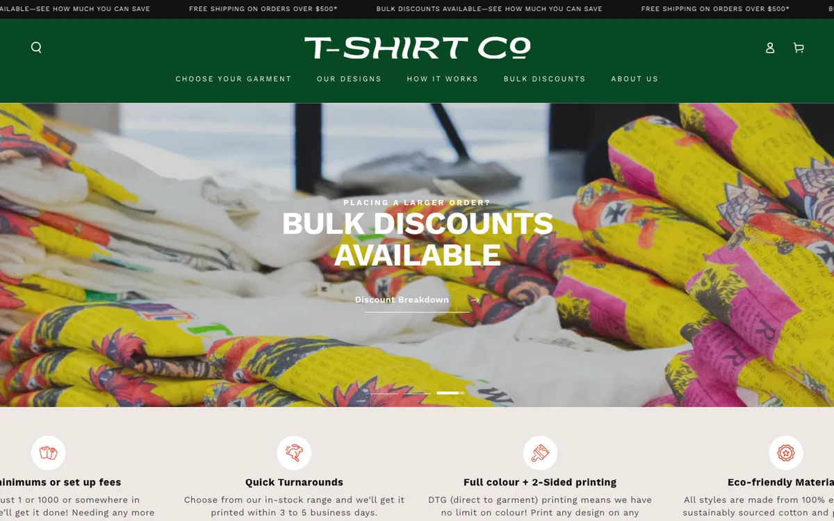 The T-Shirt Co homepage. Brisbane DTG print-on-demand maker of apparel, homewares and linen tea towels.