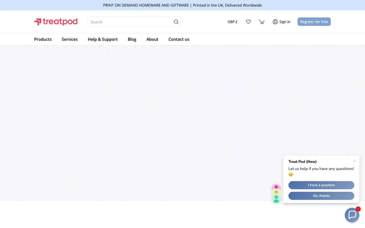 Treat Pod homepage. Print-on-demand fulfilment tool automating Shopify orders with printing, packing and shipping.