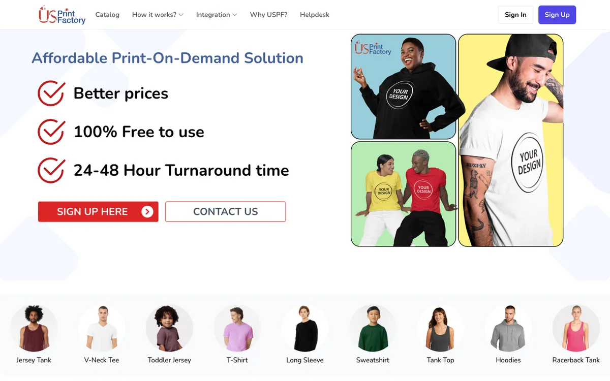 US PRINT FACTORY homepage. US all-in-one Shopify print-on-demand service handling printing and shipping.