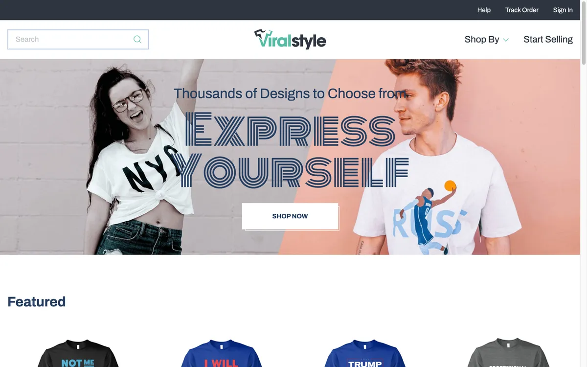 Viralstyle homepage. US free print-on-demand and crowdfunding platform for creators to design and sell custom merch.