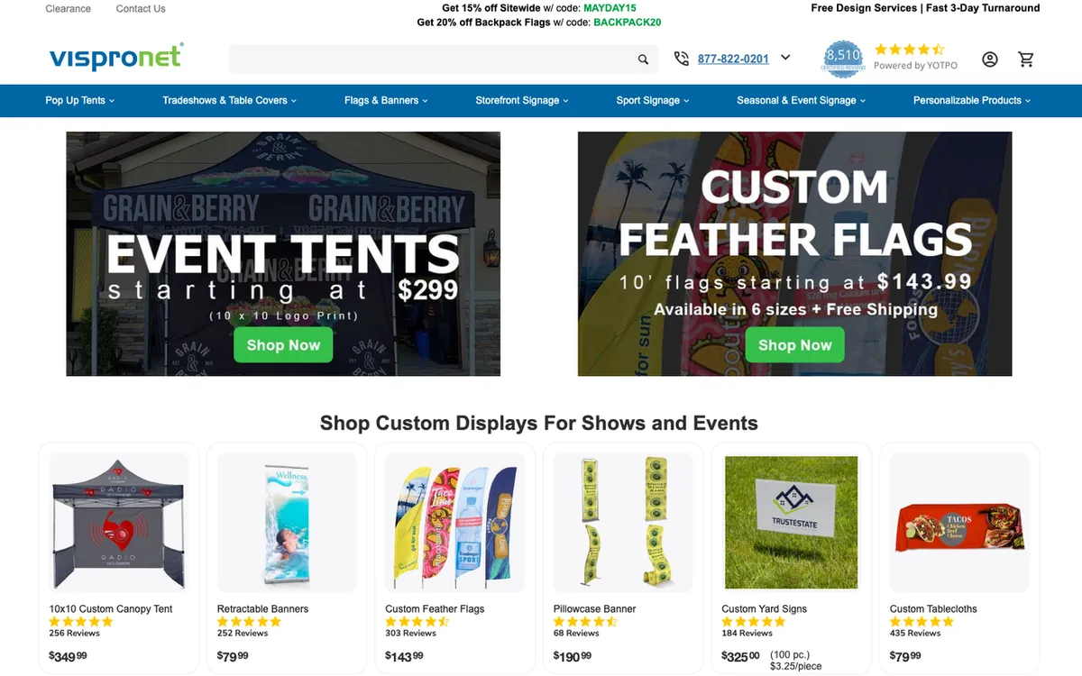 Vispronet homepage. US print-on-demand maker of custom aprons, apparel, pillows and face coverings via sublimation.